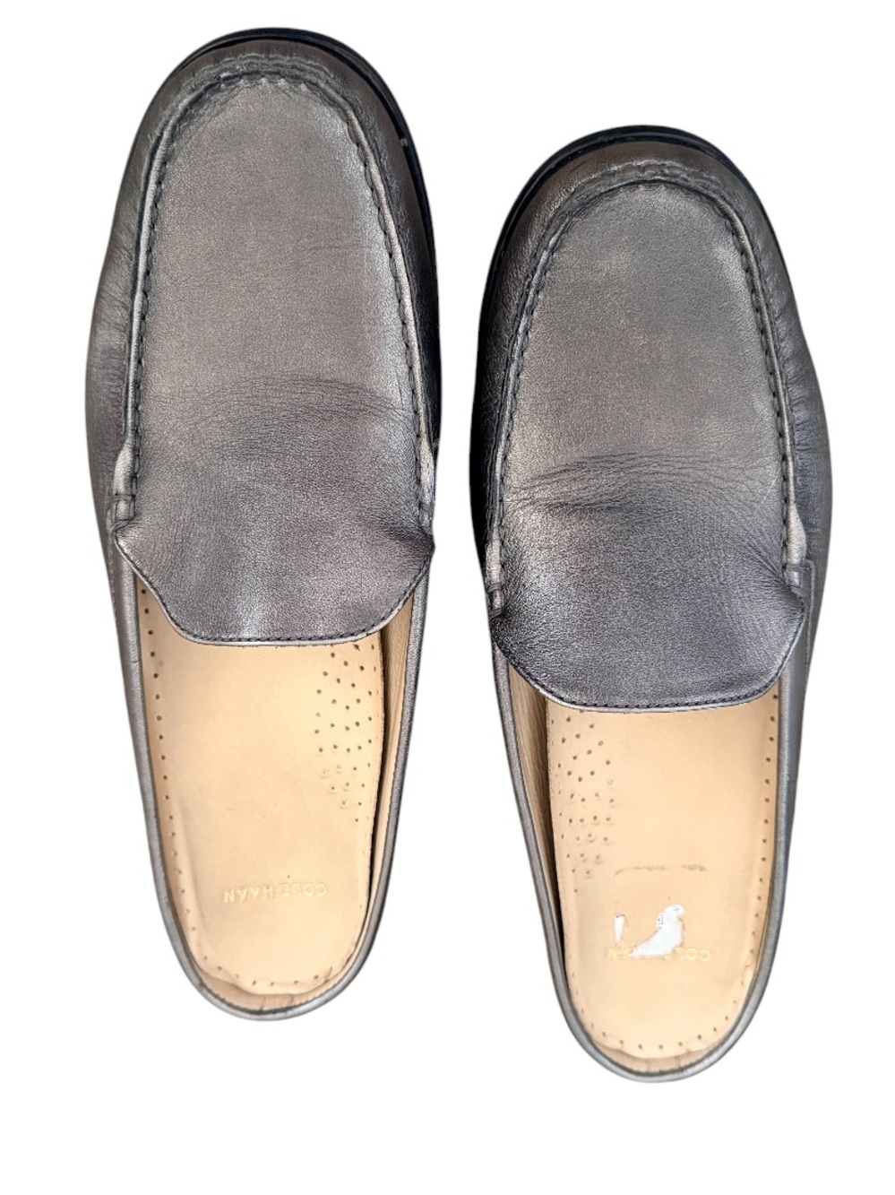 Cole Haan Pewter Metallic Leather Slip-On Loafers